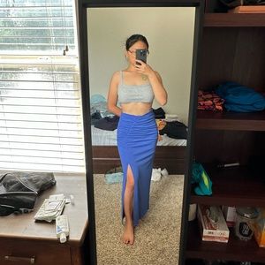 NWOT Ruched Side Slit Periwinkle Maxi Skirt